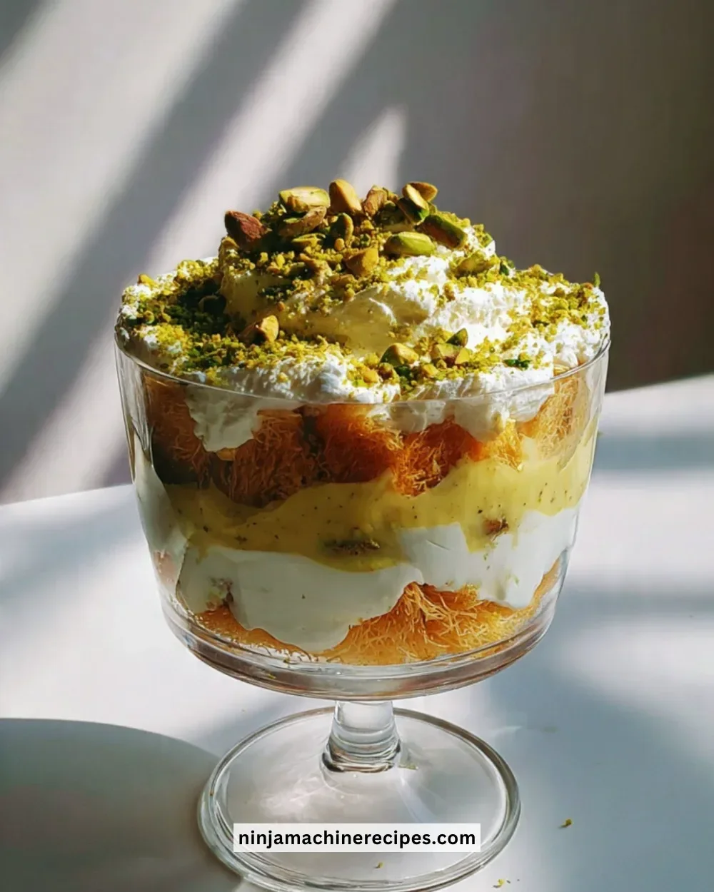 Delicious Pistachio Bread Kataifi Trifle dessert with layers of flavors