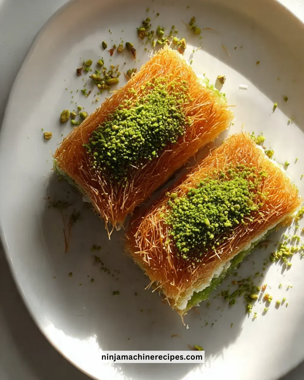 Pistachio kunafa sandwich with crispy pastry and rich pistachio filling.