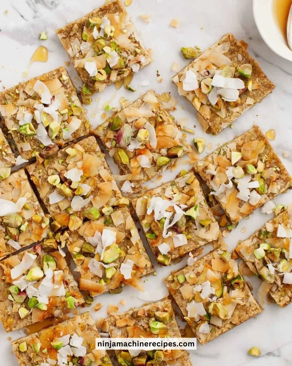 Delicious pistachio oat squares with a nutty flavor and healthy ingredients.