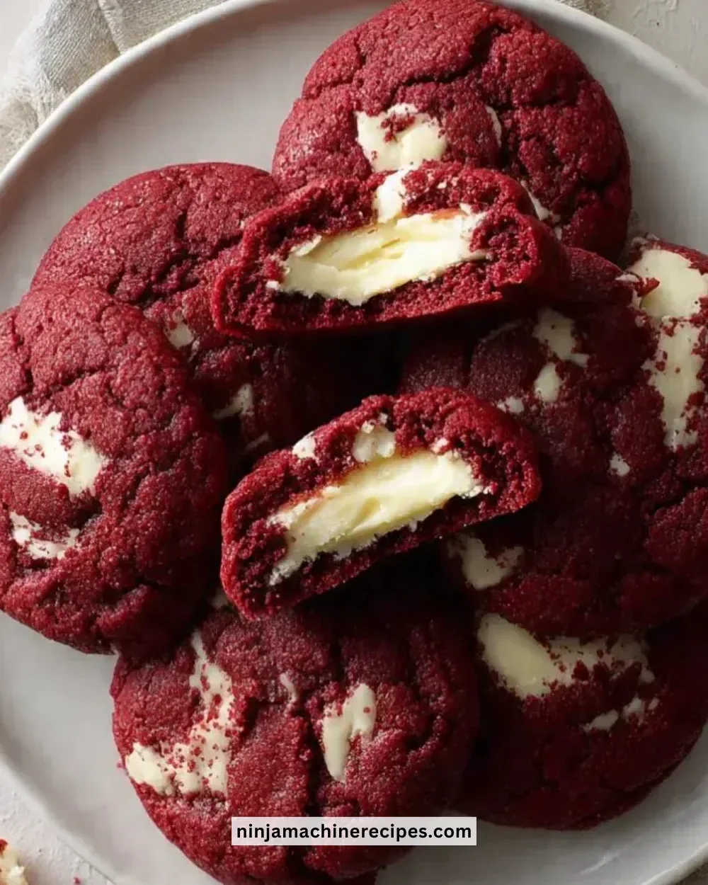 Freshly baked red velvet cookies with cream cheese filling