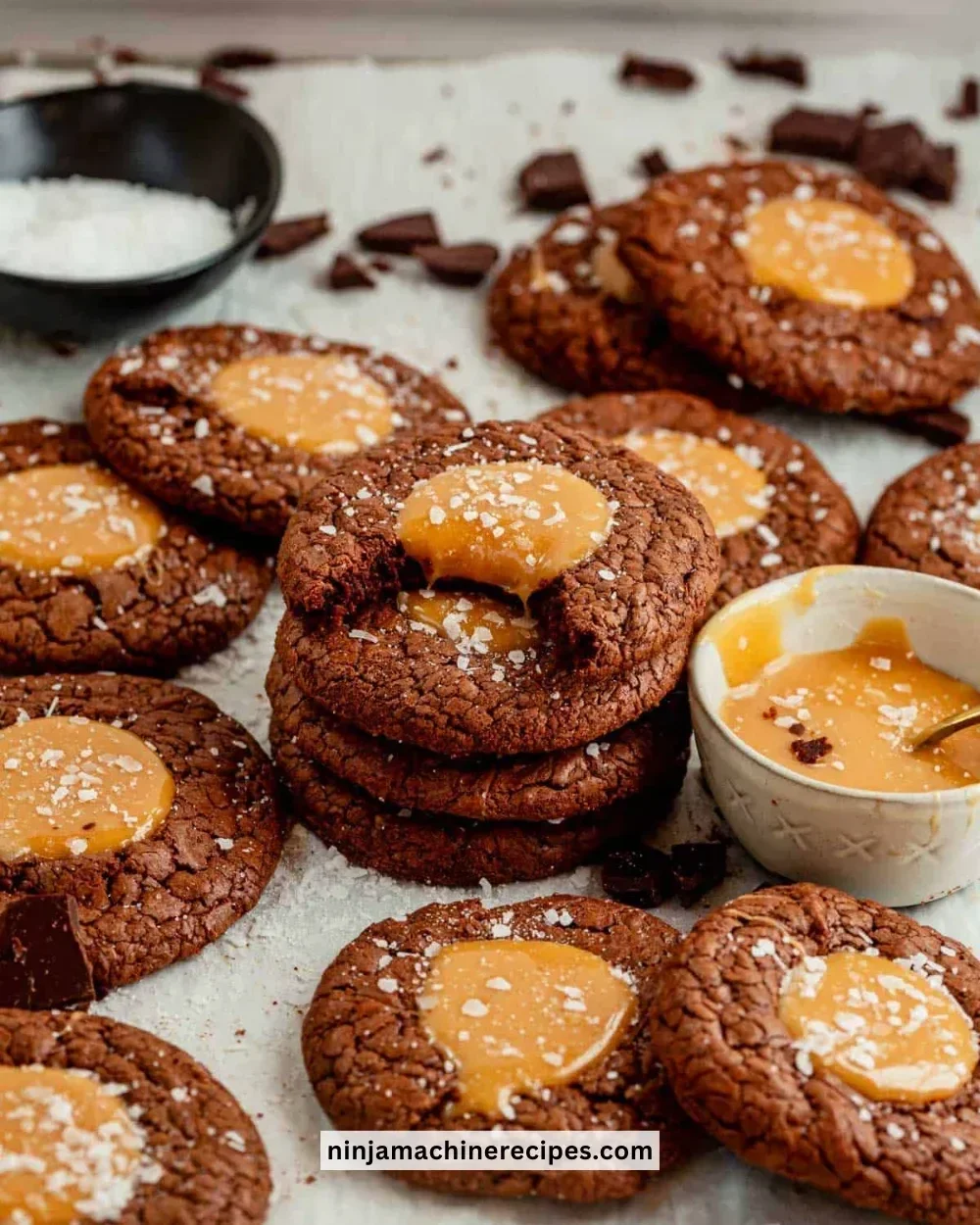 Delicious salted caramel brownie cookies fresh out of the oven