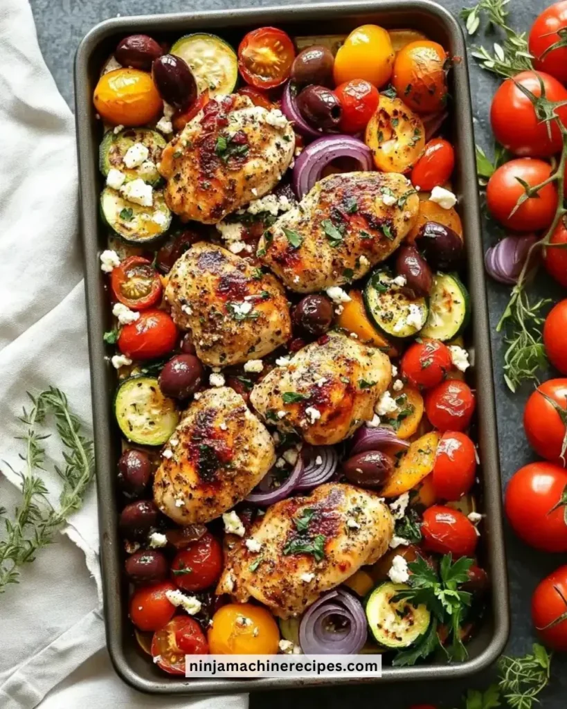Delicious Sheet Pan Greek Chicken with colorful vegetables