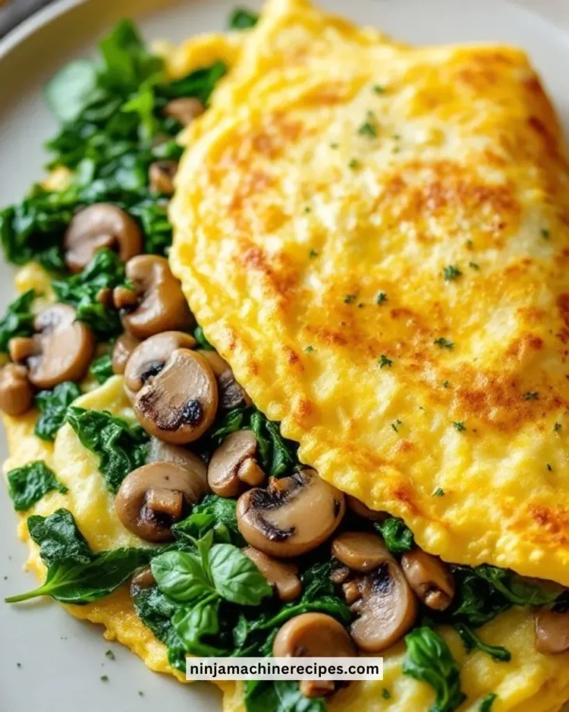 Delicious Spinach and Mushroom Omelette served on a plate