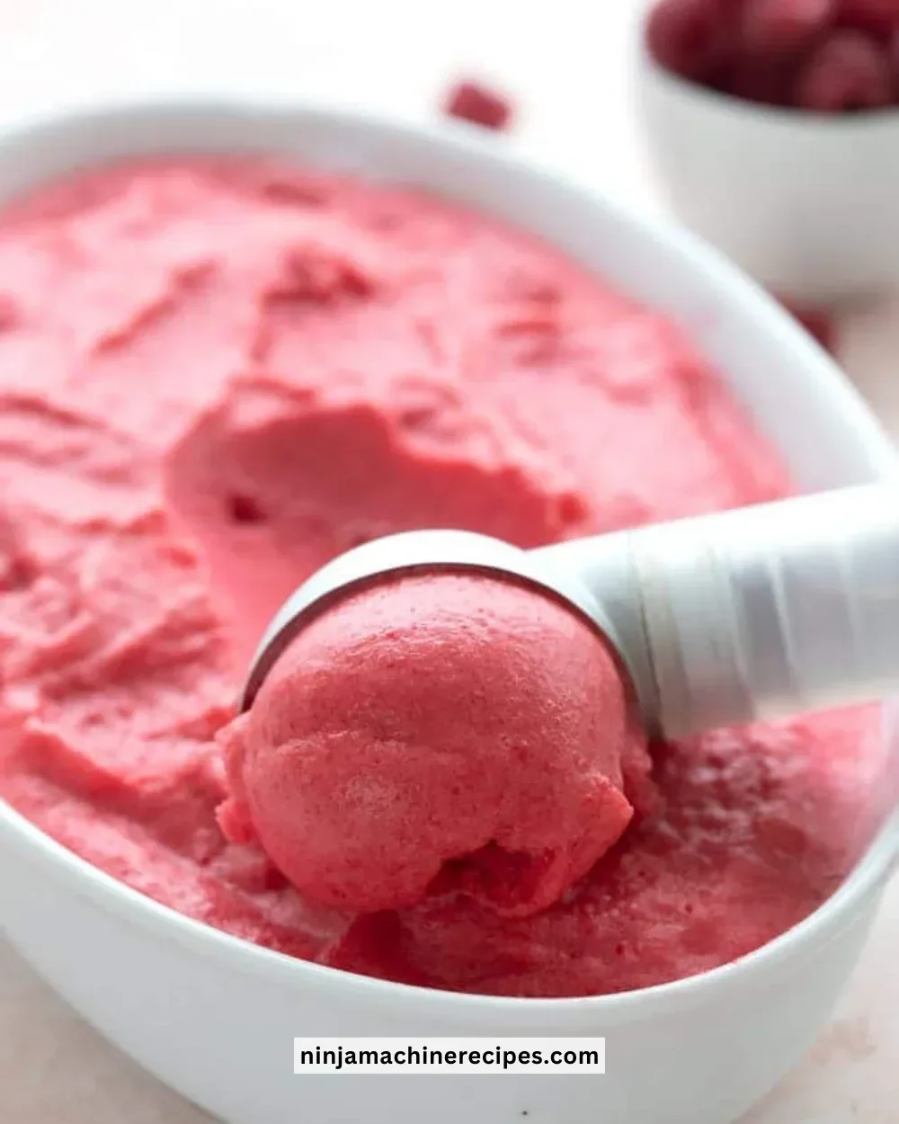 Delicious sugar-free keto raspberry sorbet served in a bowl