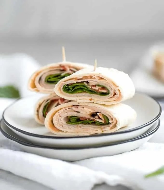 Delicious Turkey Pinwheels served on a platter, perfect for appetizers and snacks