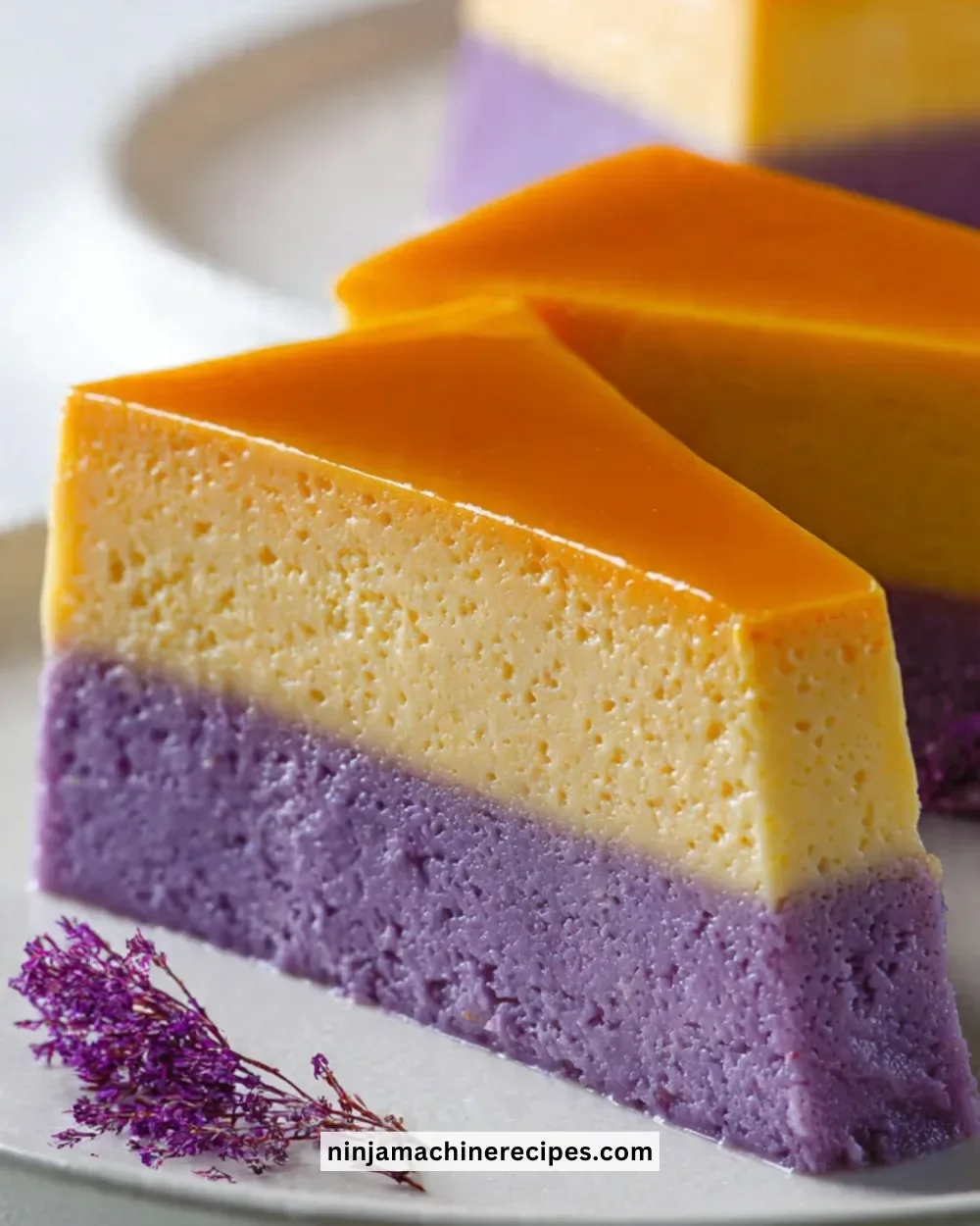 Delicious Ube Flan Cake showcasing vibrant purple ube and creamy caramel flavors.