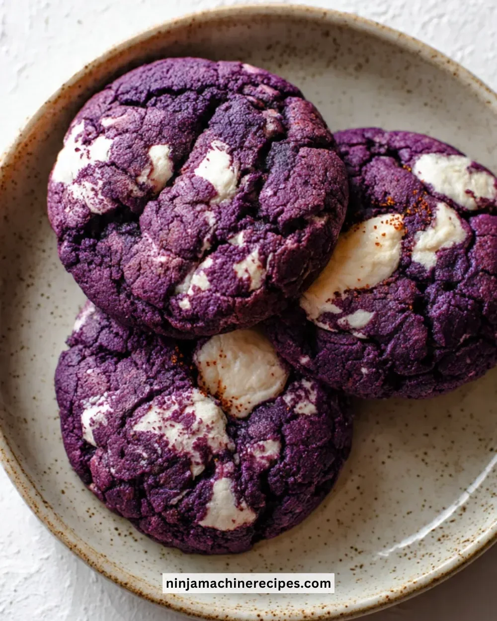 Delicious Ube Marshmallow Velvet Cookies with purple ube flavor and marshmallow topping