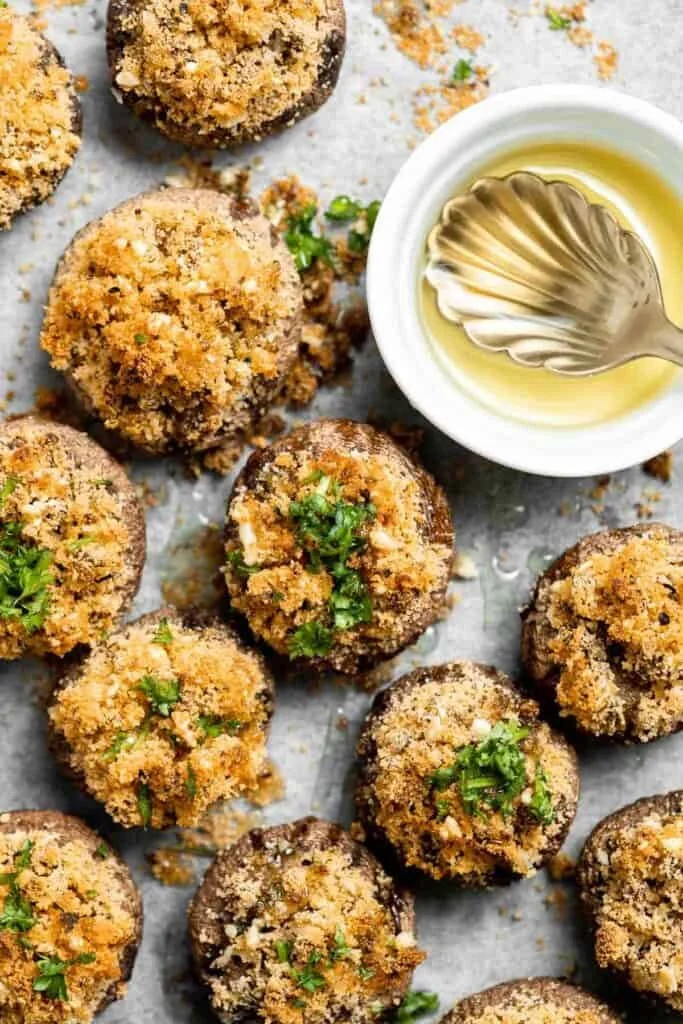 Vegetarian stuffed mushrooms filled with herbs and cheese, perfect for appetizers