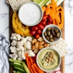 Colorful veggie tray with assorted fresh vegetables.