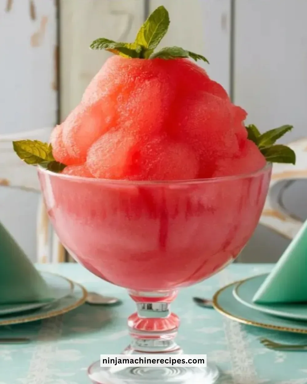 Refreshing Watermelon Mint Slushie with ice in a glass