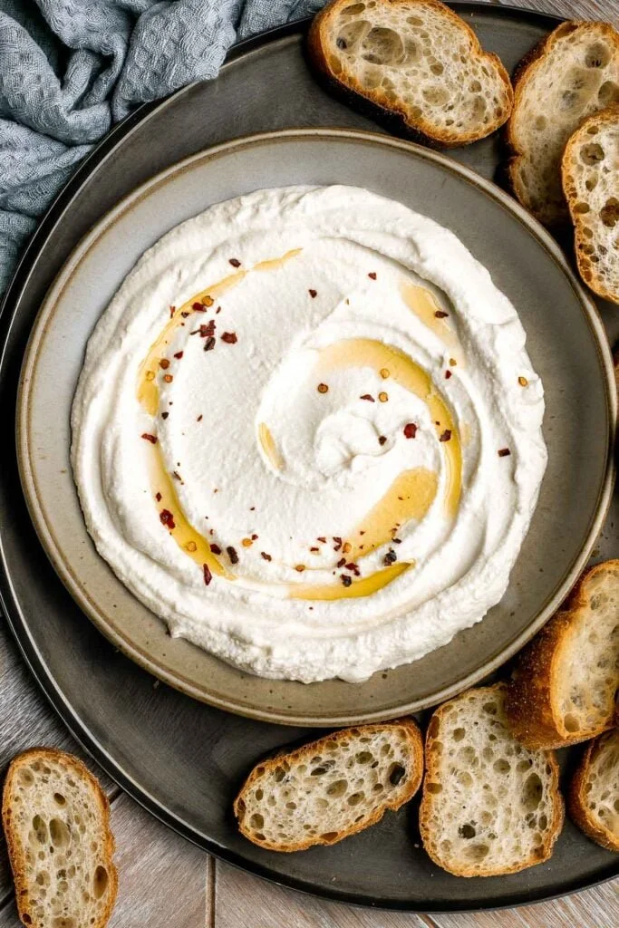 Creamy whipped feta served as a dip with fresh vegetables.