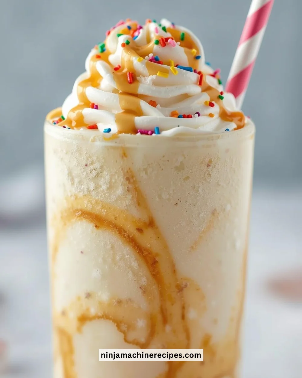Delicious Cake Batter Shake topped with sprinkles in a glass