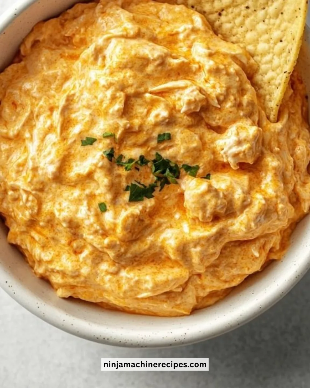 Cheesy Crock Pot Buffalo Chicken Dip served in a bowl with chips