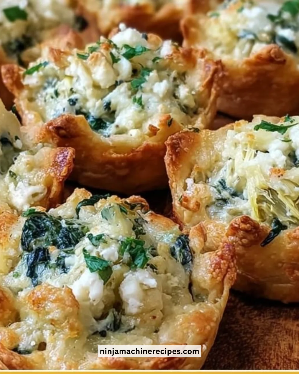 Cheesy spinach artichoke dip bites on a platter, perfect appetizer for gatherings