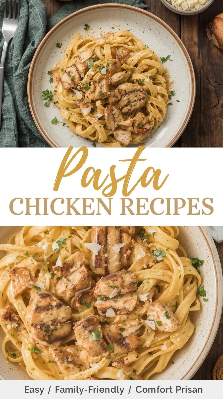 Delicious chicken pasta dish served with herbs and cheese
