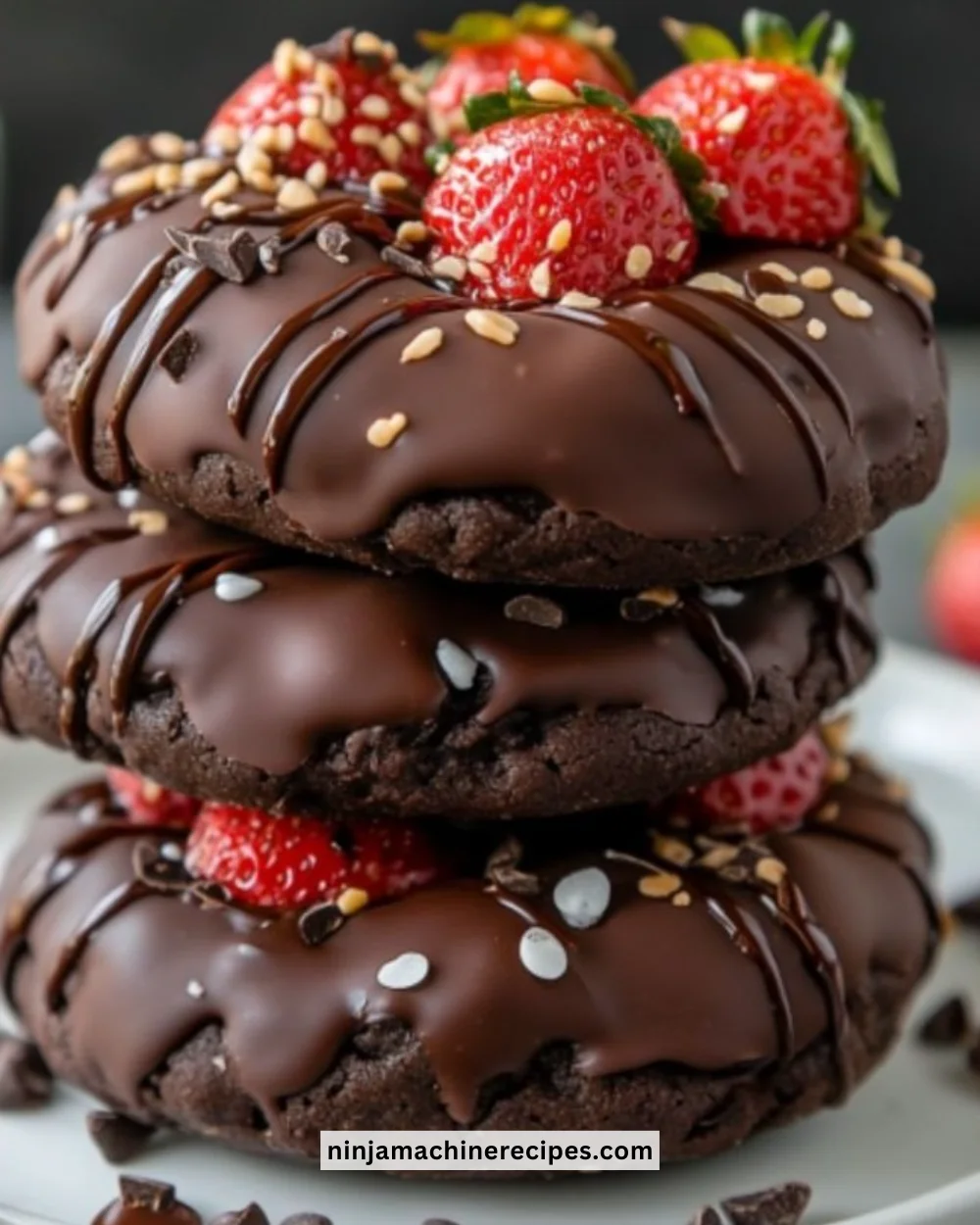 Delicious chocolate covered strawberry cookies on a plate