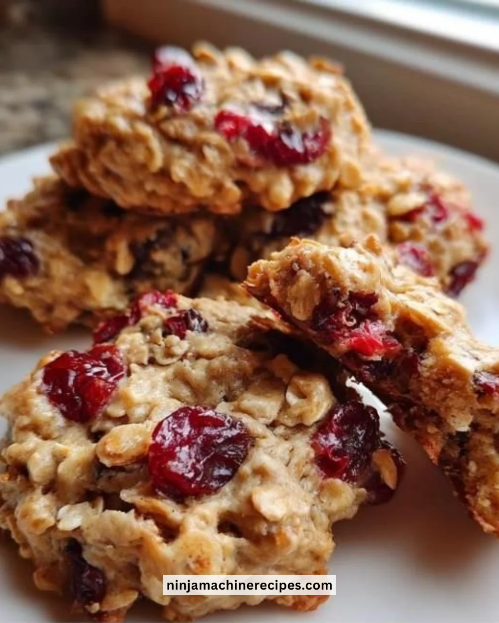 Baking fresh cranberry oatmeal cookies with oats and dried cranberries
