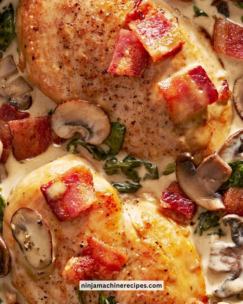 Creamy balsamic chicken dish garnished with herbs on a plate