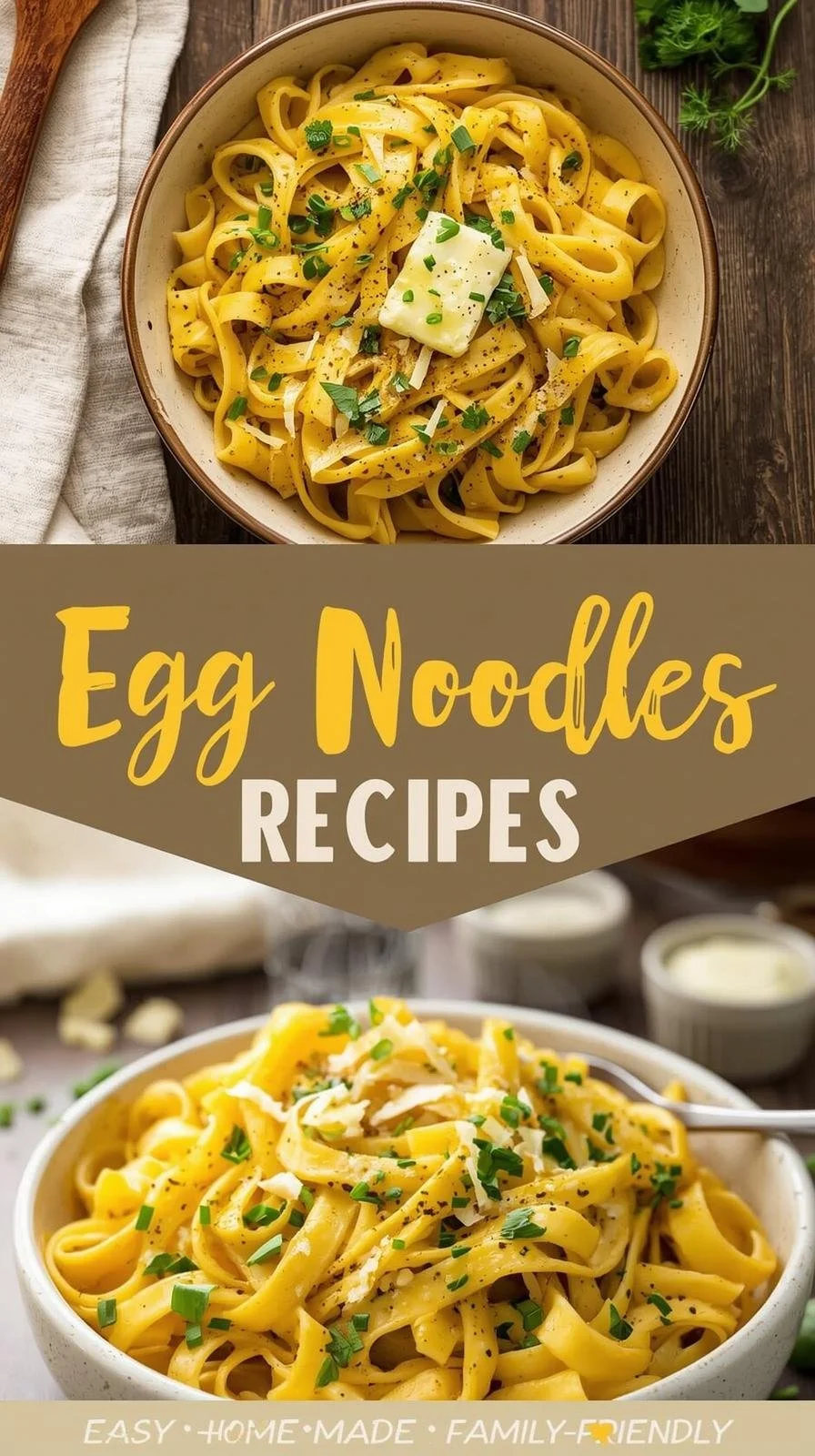 Plate of cooked egg noodles garnished with fresh herbs and vegetables