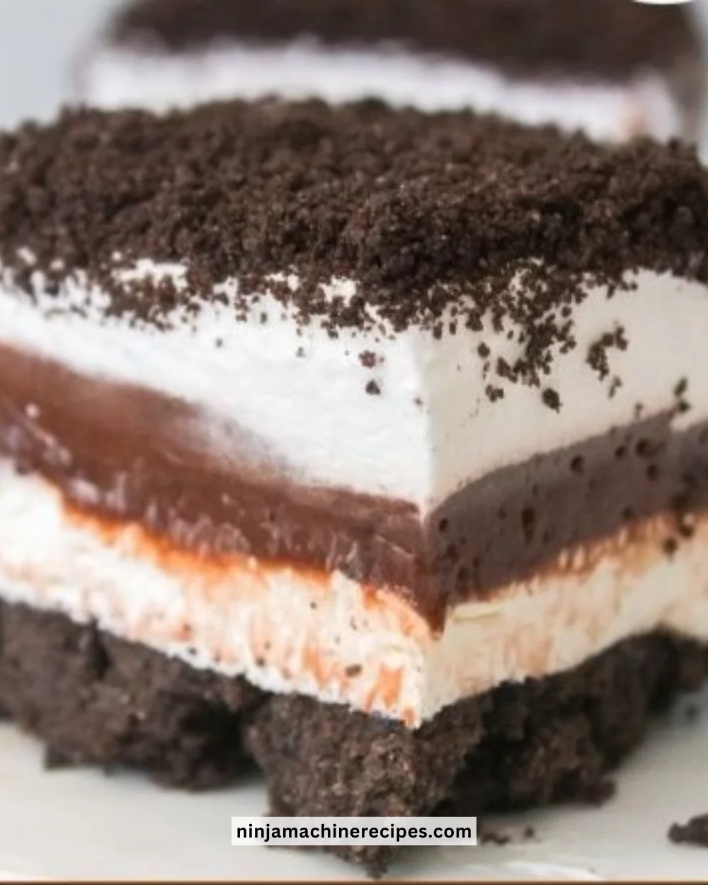 Five Layer Oreo Lasagna Dessert with chocolate and cream layers