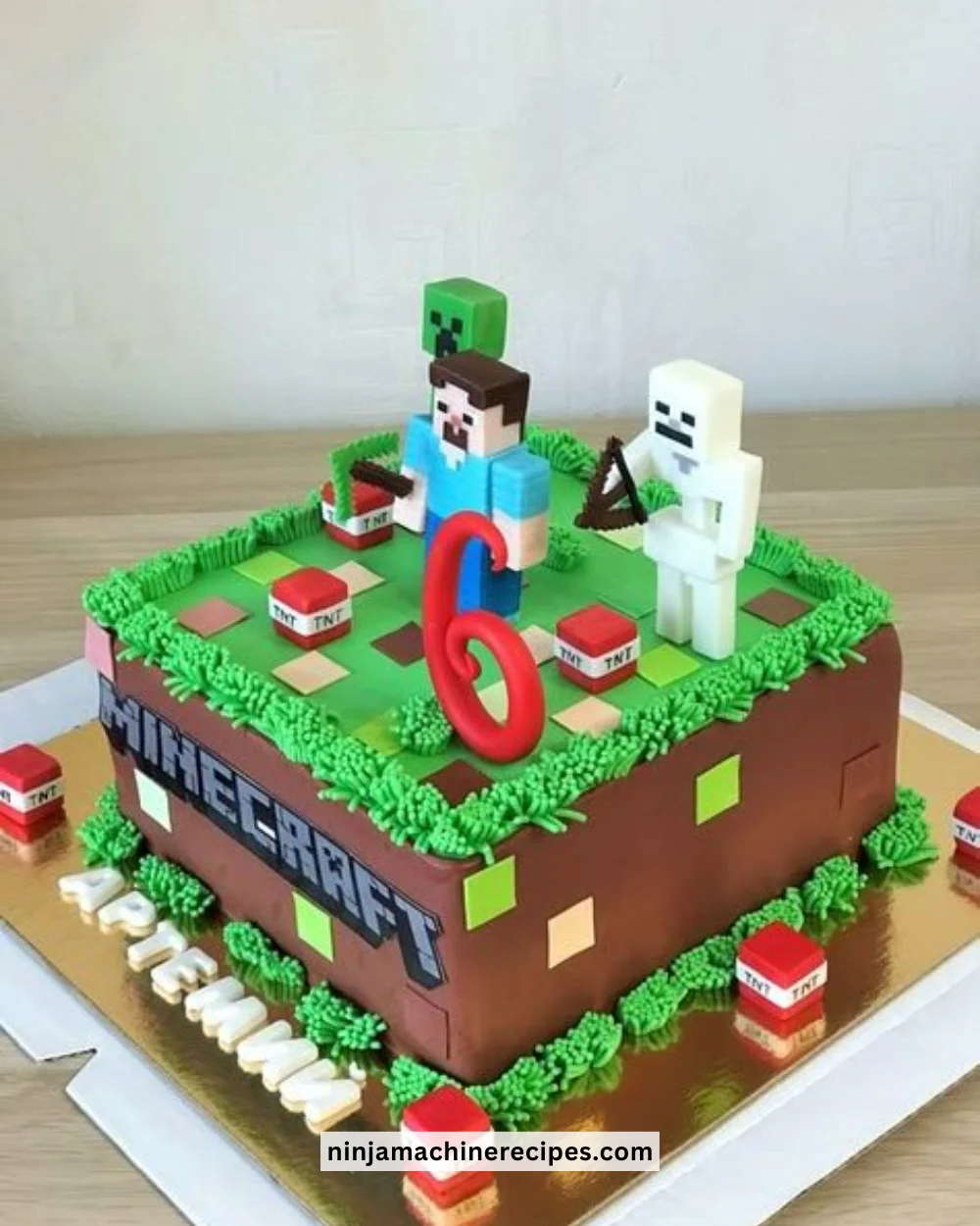 Homemade Minecraft Cake decorated to look like game's iconic blocks
