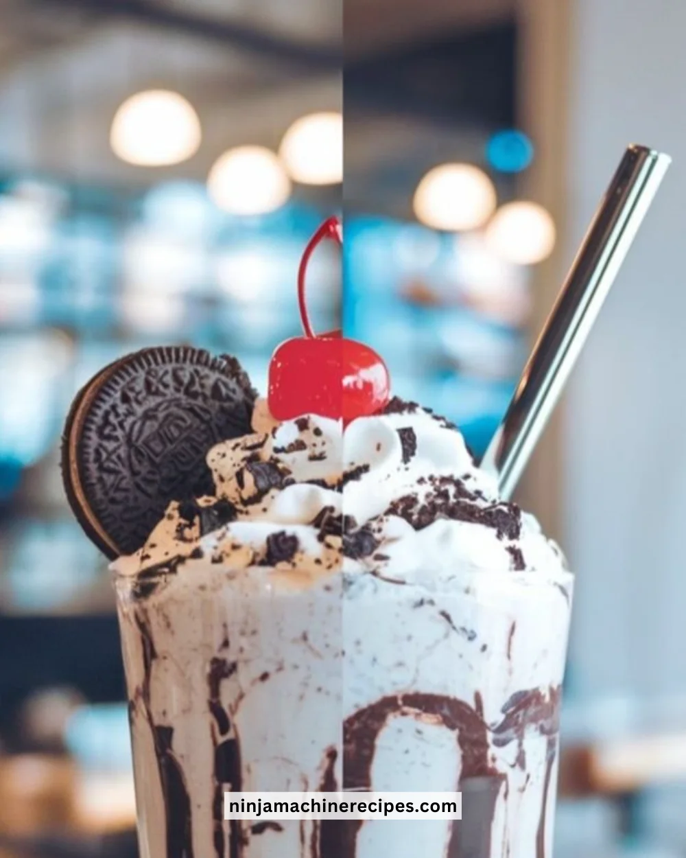 Ninja Slushi milkshake topped with colorful sprinkles and whipped cream