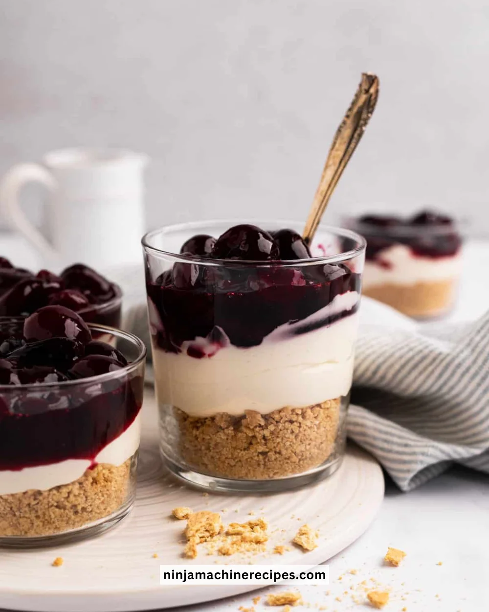 Delicious no-bake cherry cheesecake topped with fresh cherries