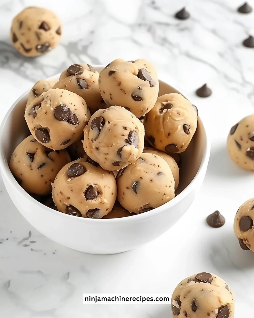 No-bake cookie dough bites made with chocolate chips and rolled oats