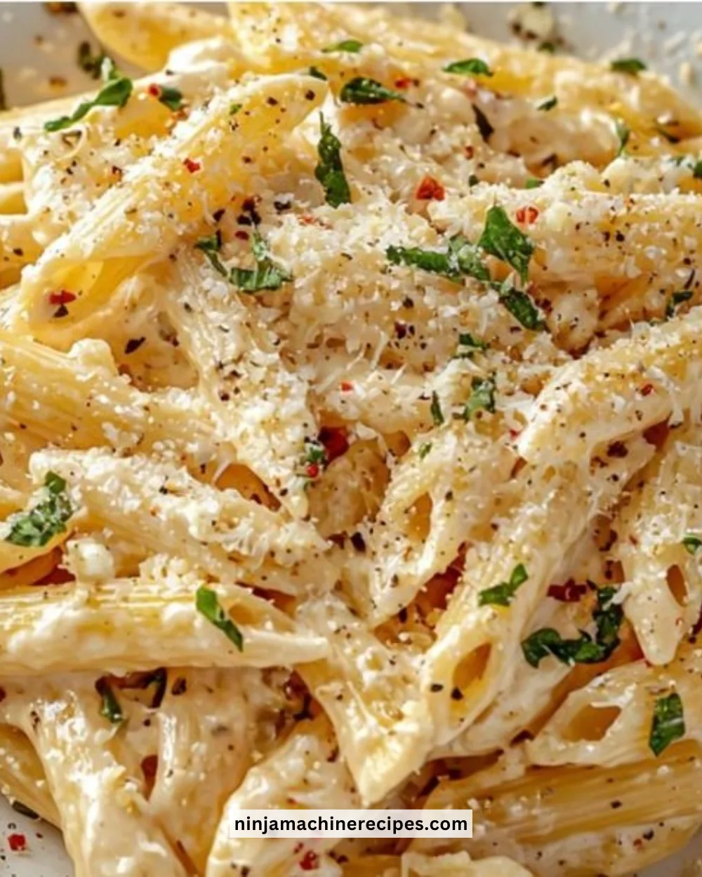 One Pot Creamy Garlic Pasta garnished and ready to serve