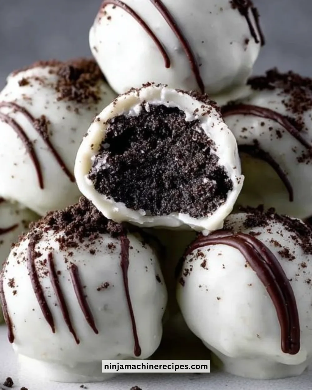 Oreo cake balls on a plate, an easy no-bake dessert recipe.