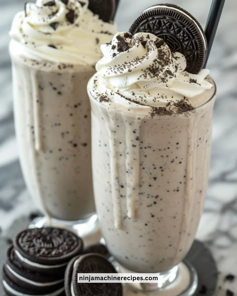Delicious Oreo Milkshake topped with whipped cream and crushed Oreos