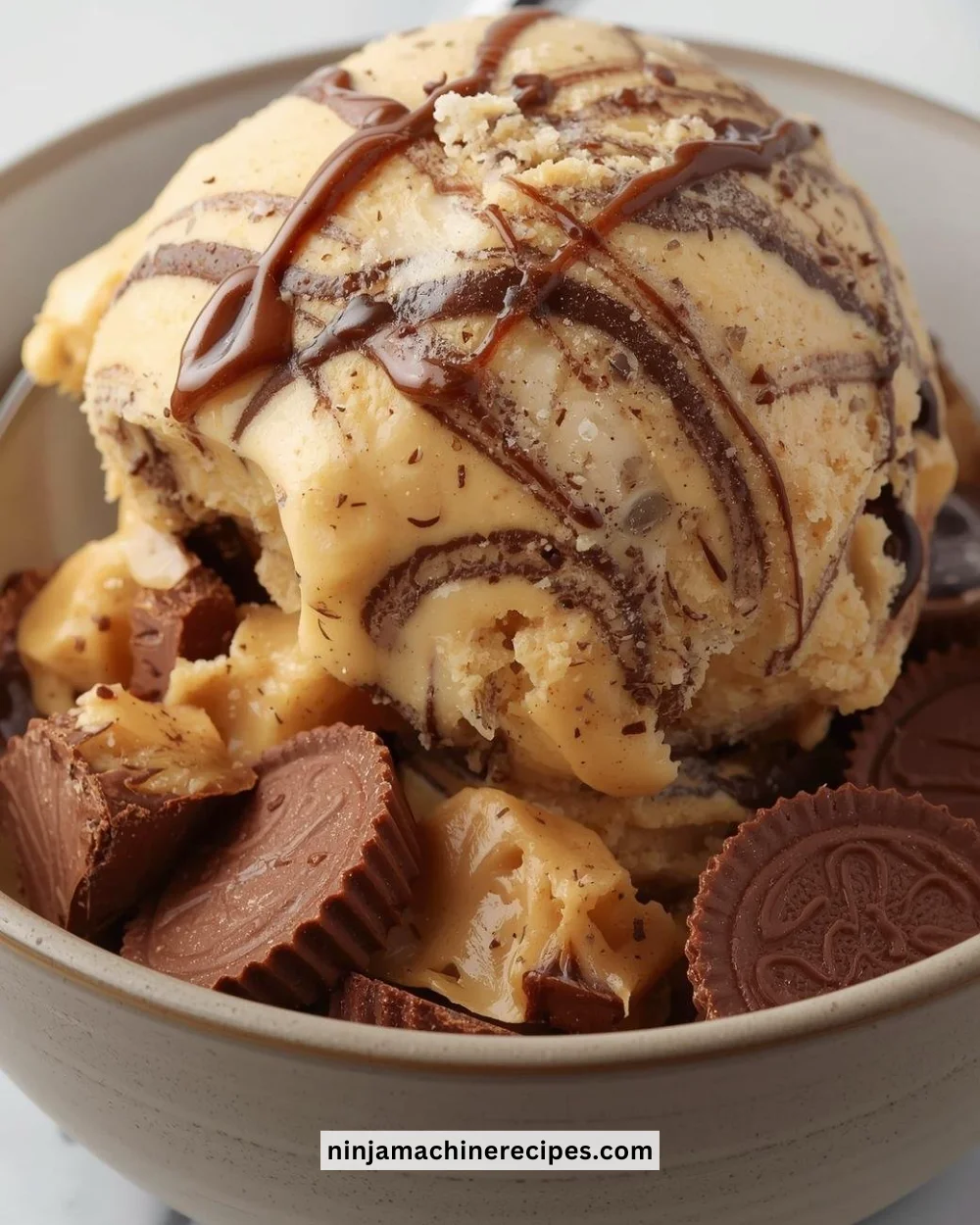 Peanut Butter Cup Ninja Creami Protein Ice Cream in a bowl