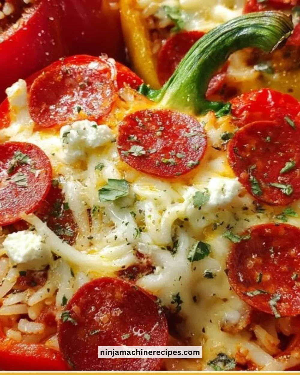 Delicious pizza stuffed peppers filled with mozzarella, pepperoni, and fresh veggies.