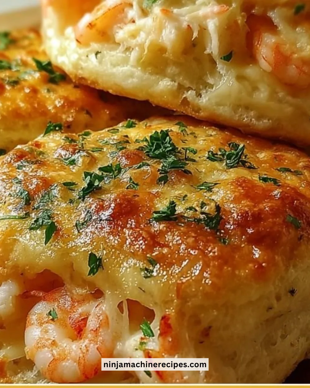 Savory shrimp crab biscuit melts ready to serve, a delicious seafood dish