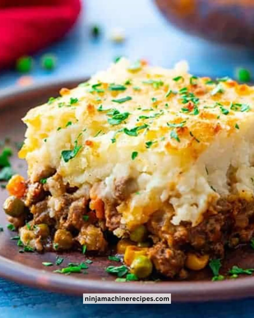 Delicious homemade Shepherd's Pie topped with creamy mashed potatoes.