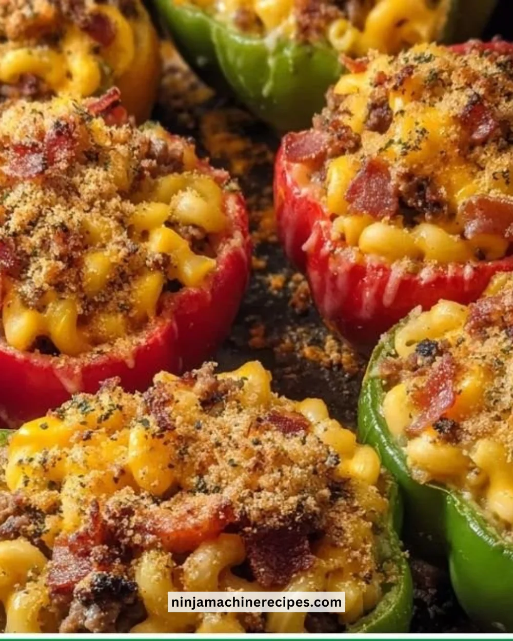 Bacon Mac Cheeseburger Stuffed Pepper Bombs ready to serve