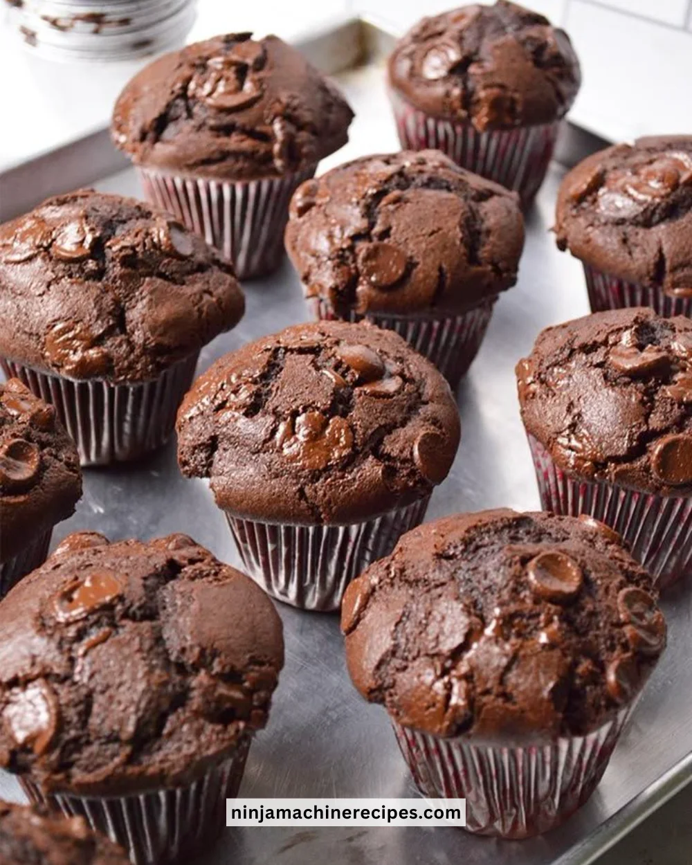 Sour cream double chocolate muffins fresh out of the oven