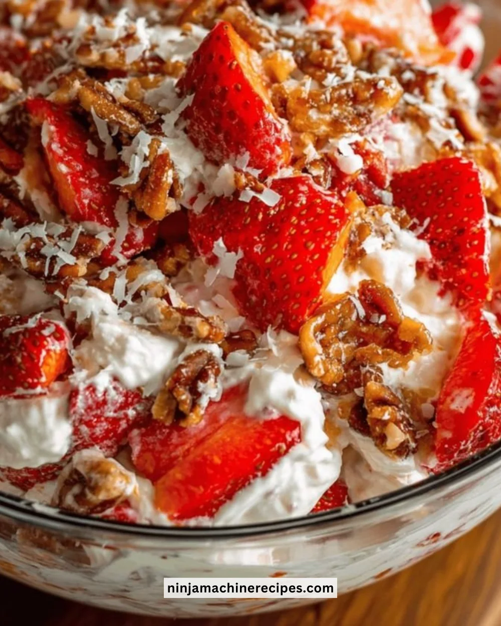 Vibrant Strawberry Crackle Salad with fresh strawberries and crunchy toppings
