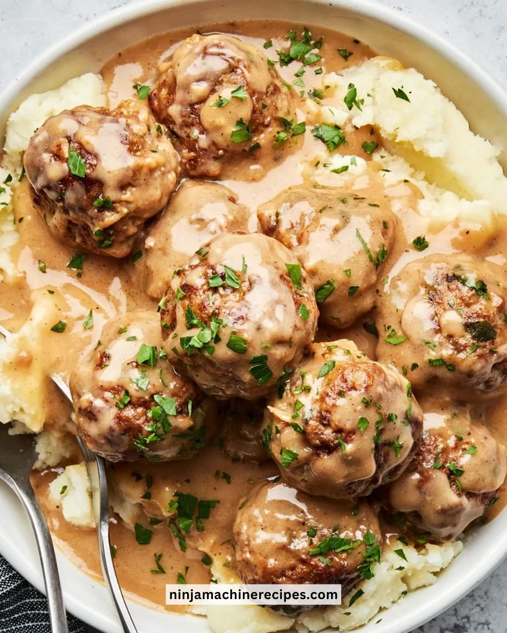 Delicious Swedish meatballs served with creamy gravy and lingonberry sauce