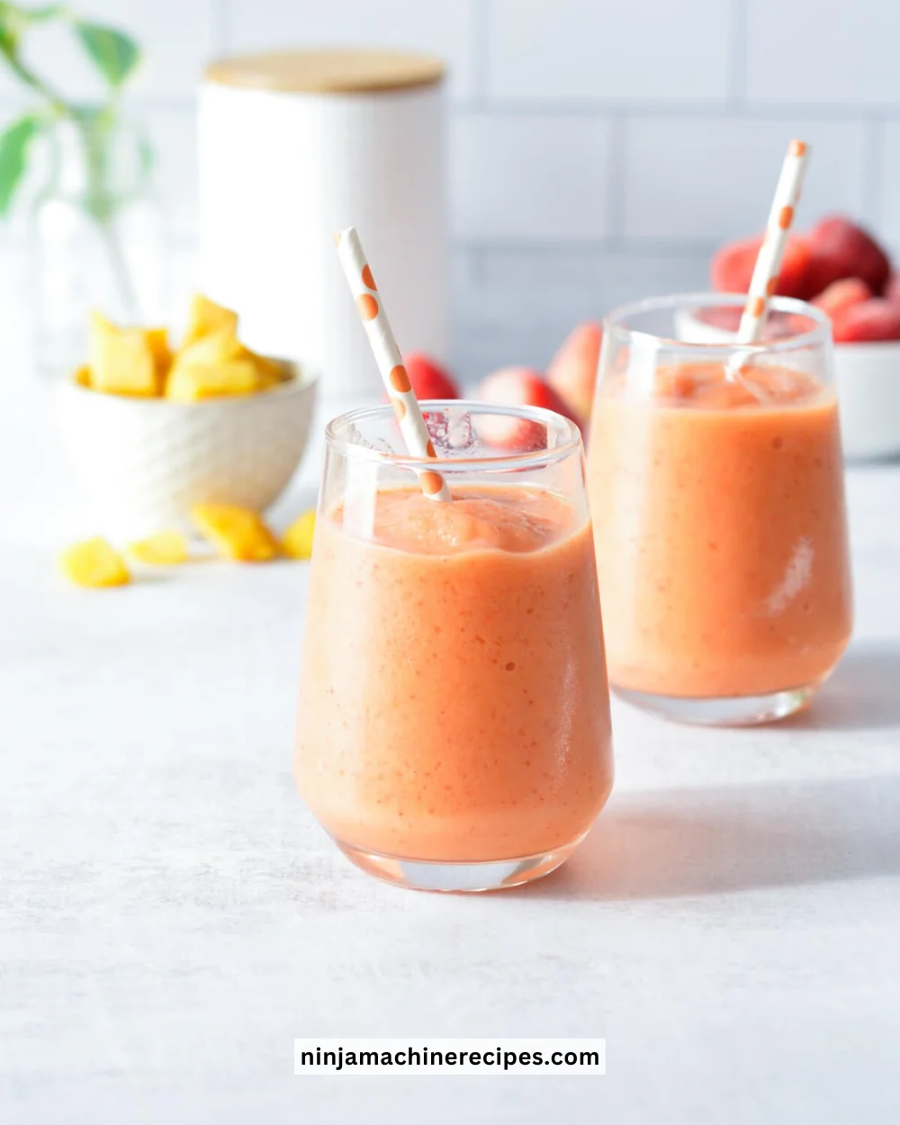 Tropical Smoothie Sunrise Sunset with vibrant fruits and colors