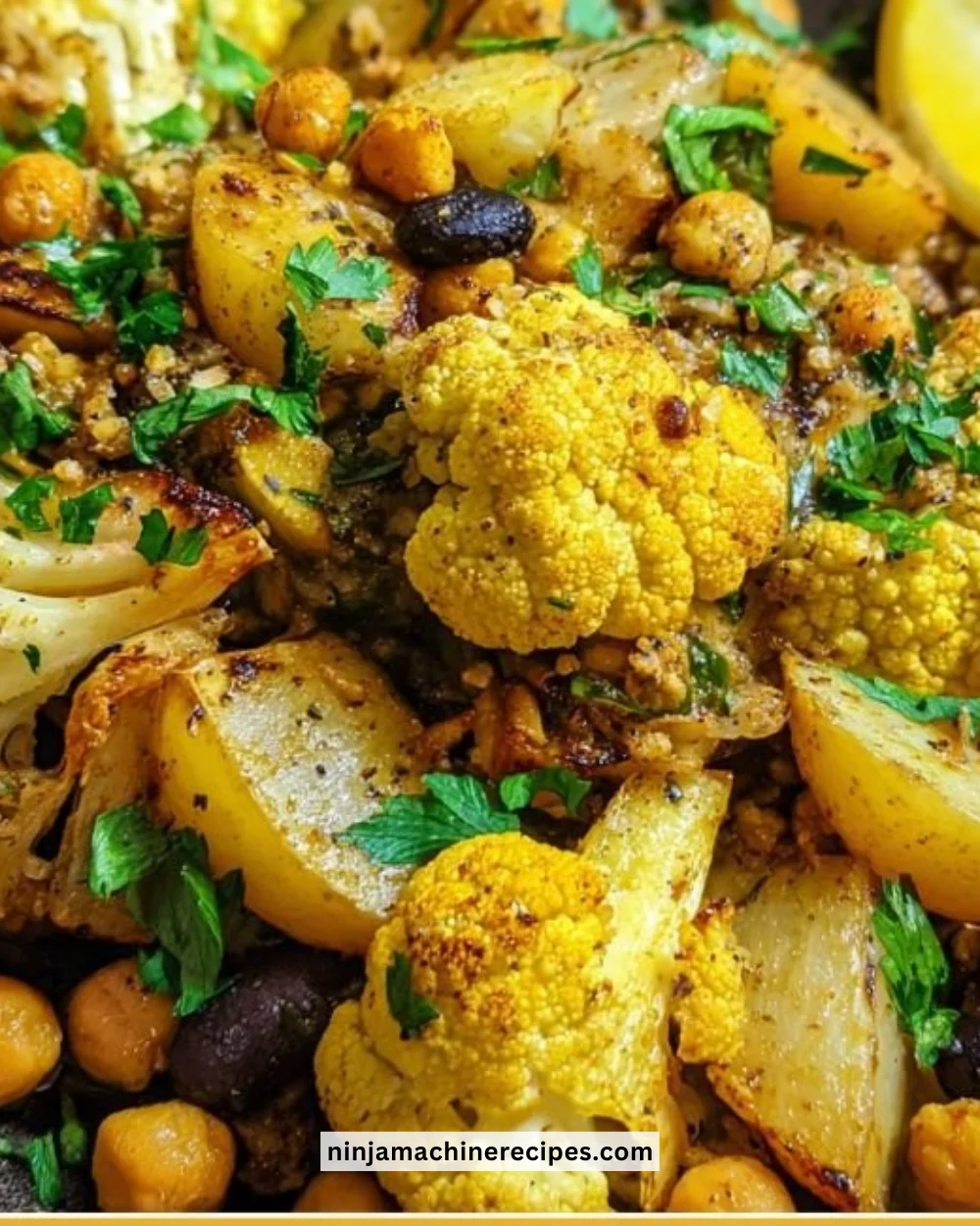Turmeric Cauliflower Chickpea Potatoes served in a bowl