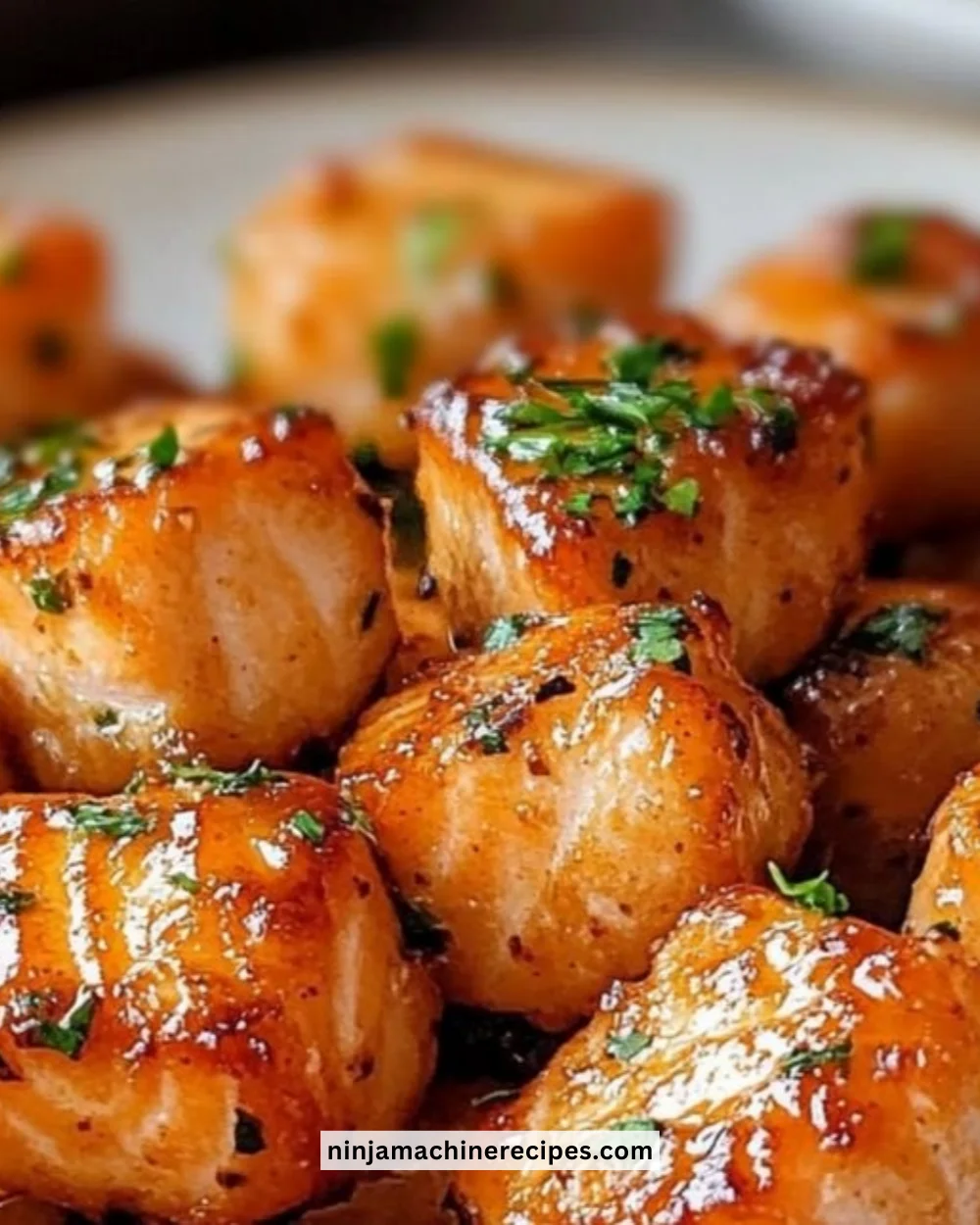 Delicious Air Fryer Honey Garlic Salmon Bites served on a plate