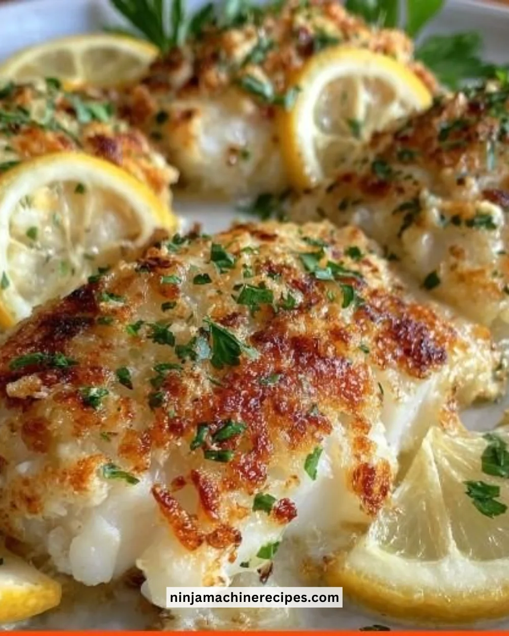 Baked Cod with Mayo and Parmesan served with a side of vegetables