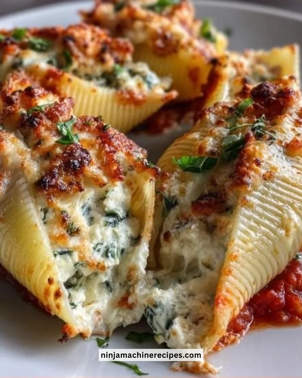 Baked Stuffed Shells filled with cheese and topped with marinara sauce