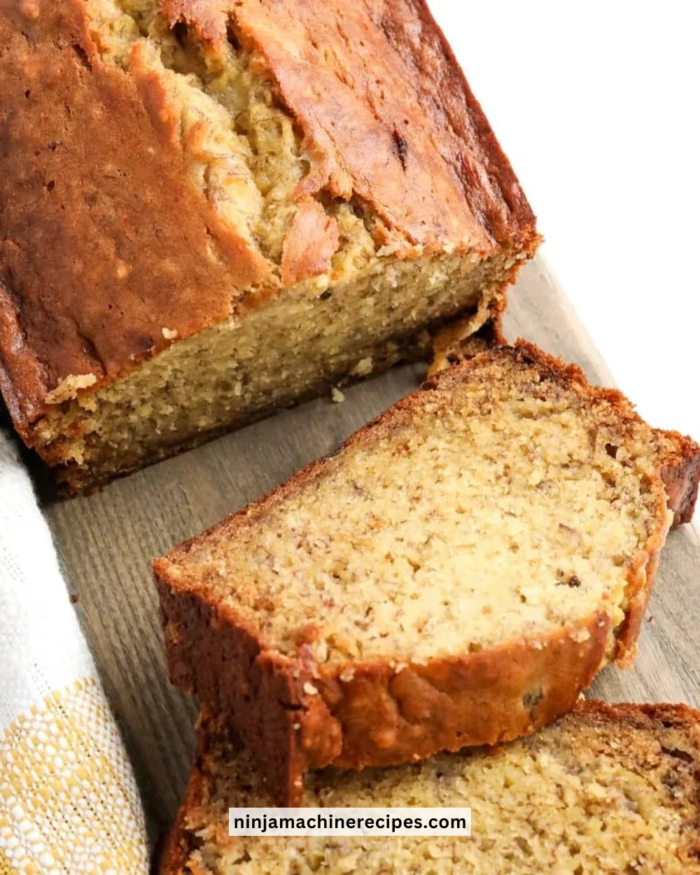 Delicious homemade banana bread sliced for serving.