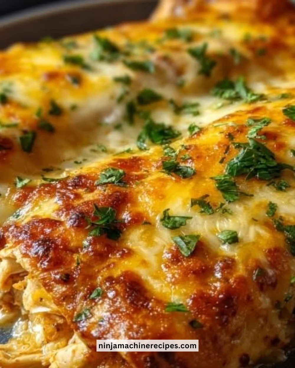 Plate of homemade Chicken Enchiladas with cheese and sauce