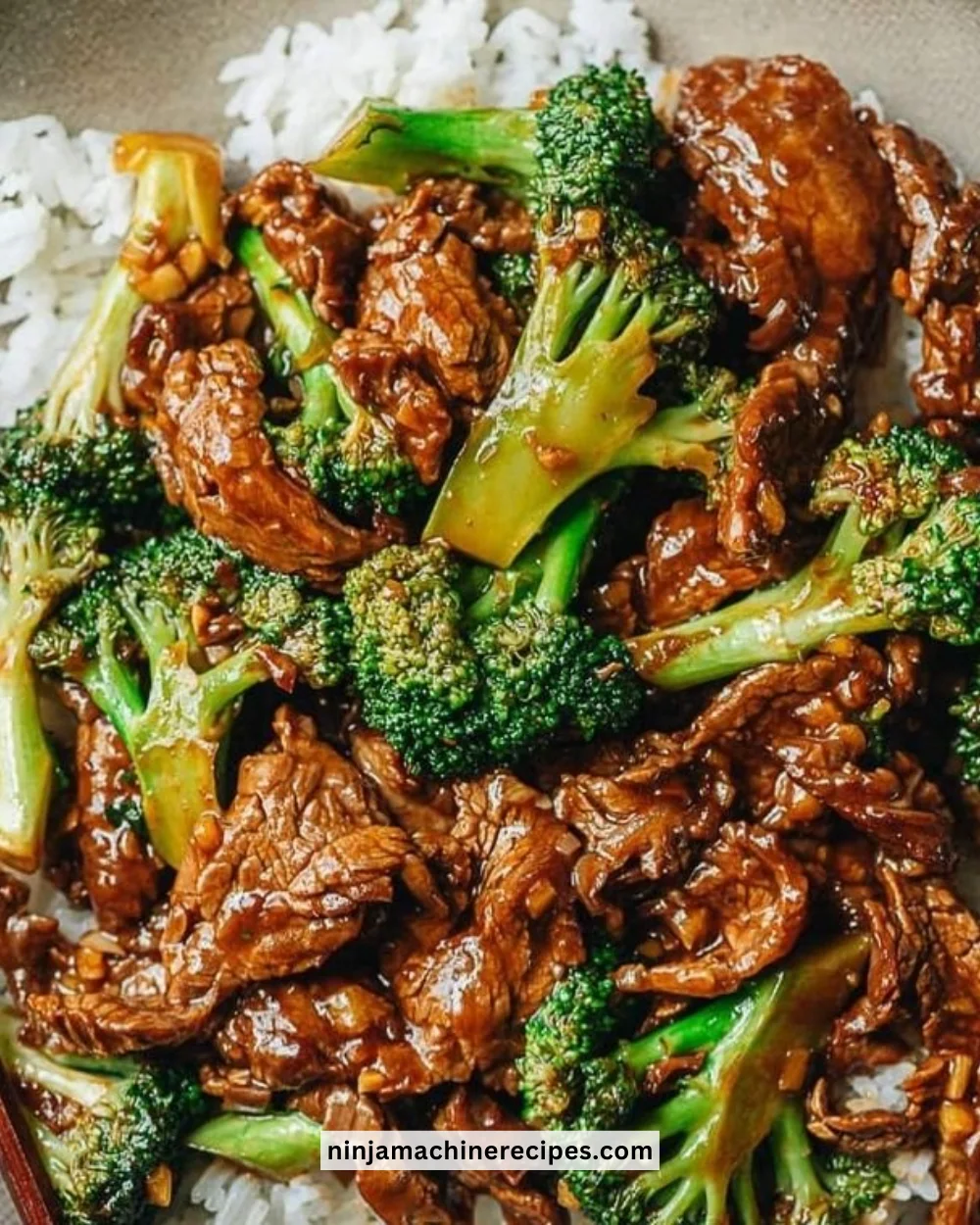 Chinese Beef and Broccoli dish served with rice