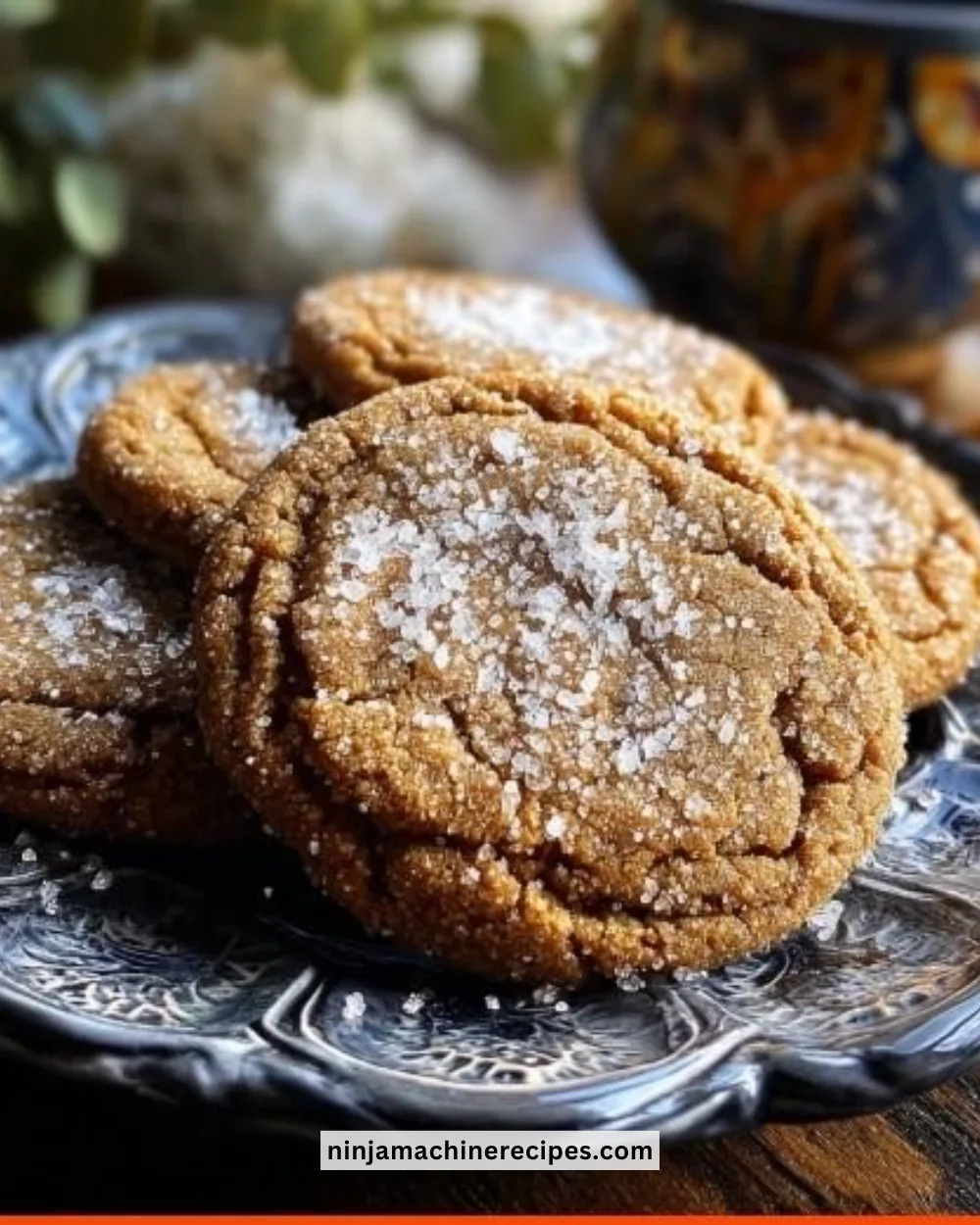 Chewy Earl Grey sugar cookies on a plate with tea ingredients beside them