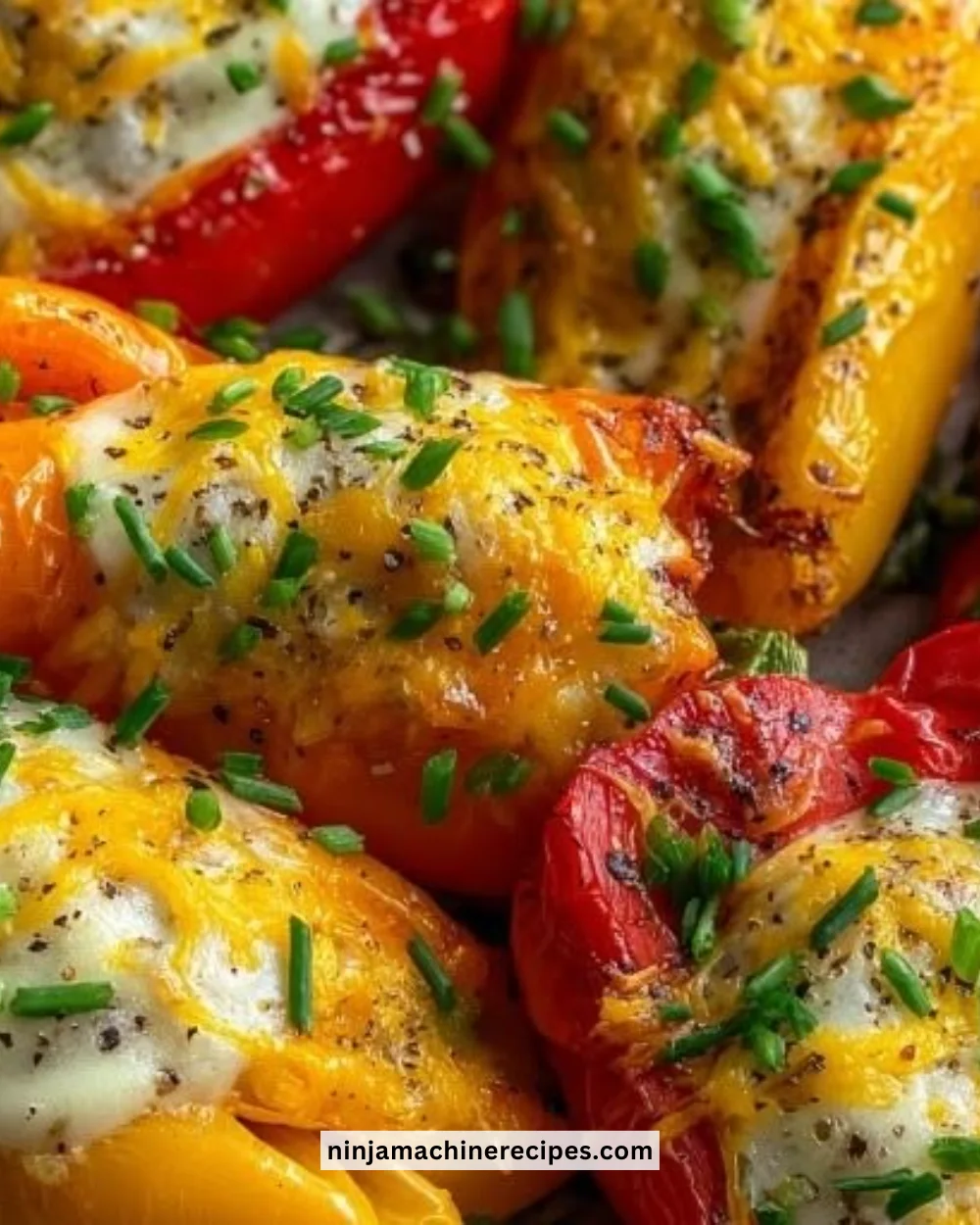 Cream cheese stuffed mini peppers garnished and ready to serve