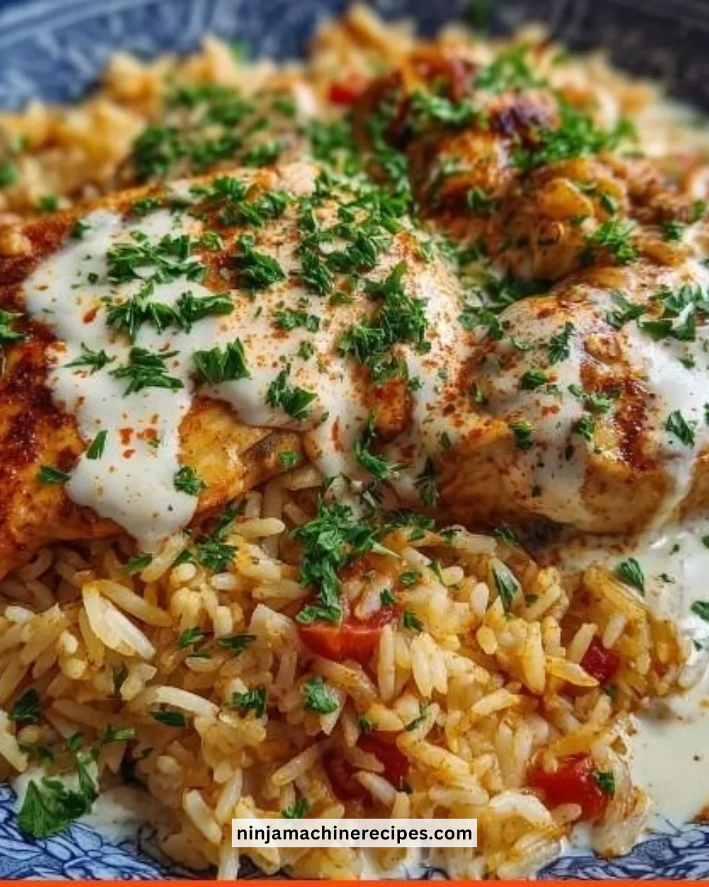 Creamy paprika chicken served with rice in a bowl